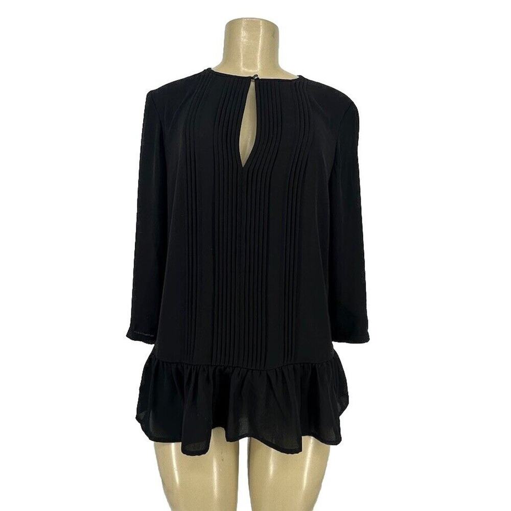 Banana Republic Small Women Black 3/4 Sleeve Flutte Blouse Pleated Peplum F75